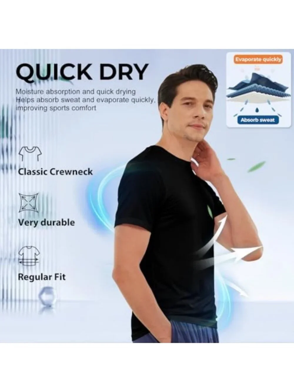 Men's Moisture-Wicking Crewneck Undershirts - 6 Pack Bamboo Cool T-Shirts